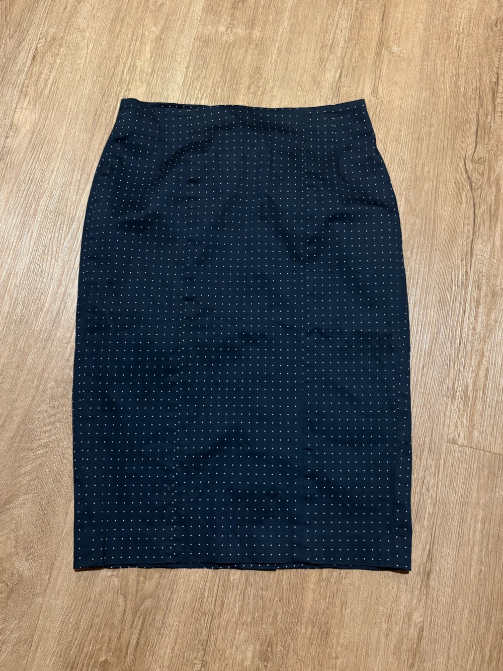 bebe Y2K Navy Pencil Skirt with Tiny White Dot Print and White Buttons